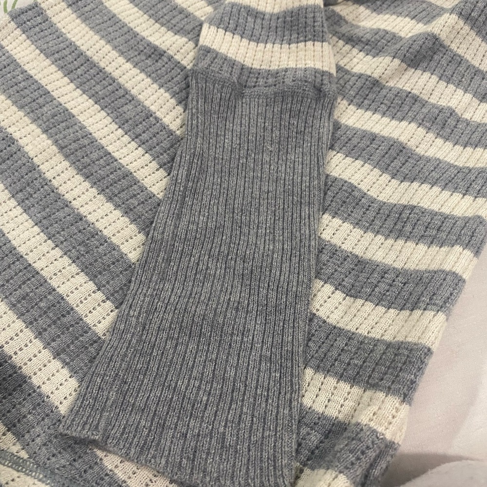 Free People Rare Gray and White Striped Hoodie Sweater - Picture 3 of 3